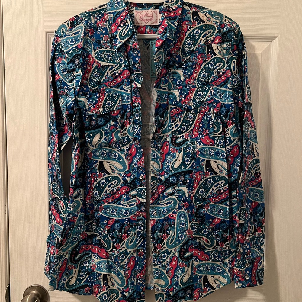 Cowgirl Hardware Button Up Long Sleeve Western/Rodeo top - size large